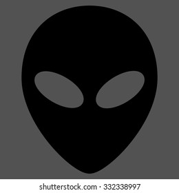 Alien Head vector icon. Style is flat black symbol, rounded angles, gray background.