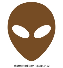 Alien Head vector icon. Style is flat brown symbol, rounded angles, white background.