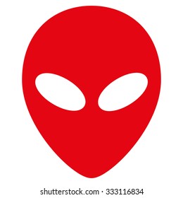 Alien Head vector icon. Style is flat intensive red symbol, rounded angles, white background.