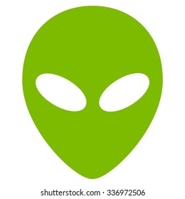 Alien Head vector icon. Style is flat eco green symbol, rounded angles, white background.