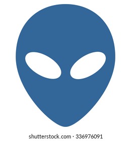 Alien Head vector icon. Style is flat cobalt symbol, rounded angles, white background.