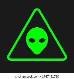 Alien head vector sign. Humanoid face symbol icon collection. Extraterrestrial warning triangle logo. Science fiction label. Ufo and sci-fi character illustration image.