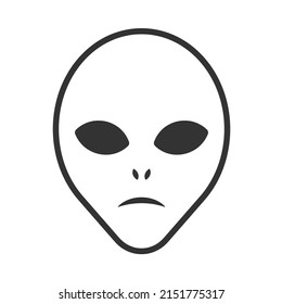 Alien head vector sign. Humanoid face symbol icon. Extraterrestrial logo. Science fiction label. Ufo and sci-fi character illustration image.