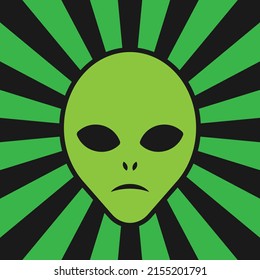Alien head vector sign. Humanoid face symbol icon. Extraterrestrial logo. Science fiction label. Ufo and sci-fi character illustration image.