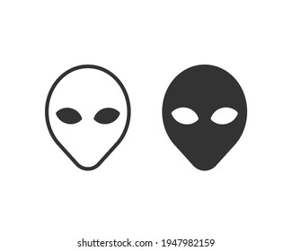 Alien head vector sign set. Humanoid face symbol icon collection. Extraterrestrial logo. Science fiction label. Ufo and sci-fi character illustration image.
