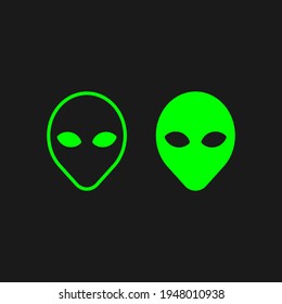 Alien head vector sign set. Humanoid face symbol icon collection. Extraterrestrial logo. Science fiction label. Ufo and sci-fi character illustration image.