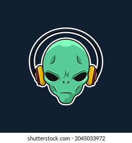 Alien with headphone, Vector illustration eps.10