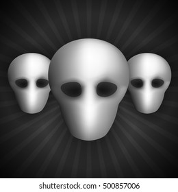 Alien heads. Set of faceless. Heads of grayscale.