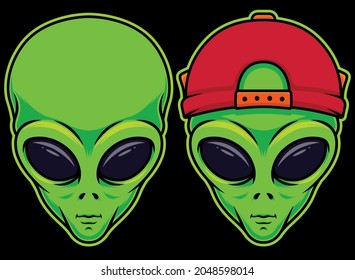 Alien Heads Vector Illustration on isolated object