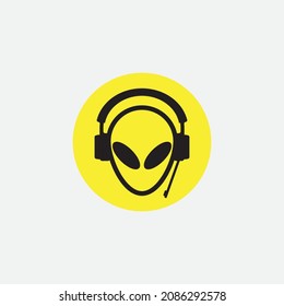 Alien with headset. Space talking logo design.