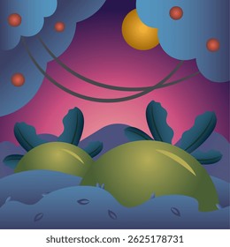 Alien hills and sky. Vector illustration
