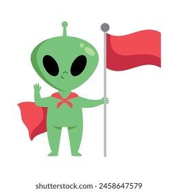 alien holding flag isolated design