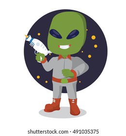 alien holding his gun
