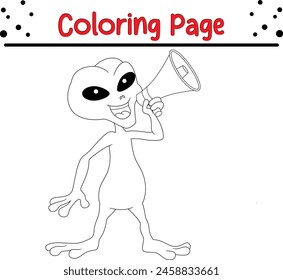 alien holding megaphone coloring page for kids and adults