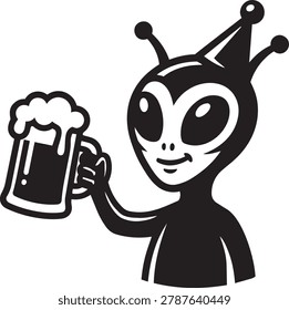 Alien holding mug of frothy beer