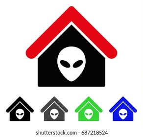 Alien Home flat vector illustration. Colored alien home gray, black, blue, green pictogram variants. Flat icon style for application design.
