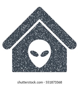 Alien Home grainy textured icon for overlay watermark stamps. Flat symbol with scratched texture. Dotted vector smooth blue ink rubber seal stamp with grunge design on a white background.