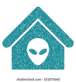 Alien Home grainy textured icon for overlay watermark stamps. Flat symbol with dirty texture. Dotted vector soft blue ink rubber seal stamp with grunge design on a white background.
