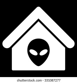 Alien Home vector icon. Style is flat white symbol, rounded angles, black background.
