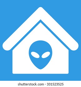 Alien Home vector icon. Style is flat white symbol, rounded angles, blue background.