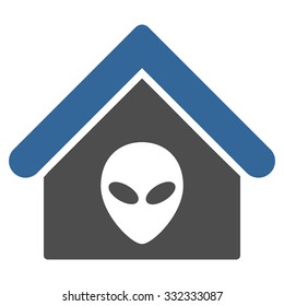 Alien Home vector icon. Style is flat bicolor cobalt and gray symbol, rounded angles, white background.