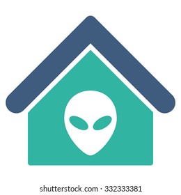 Alien Home vector icon. Style is flat bicolor cobalt and cyan symbol, rounded angles, white background.