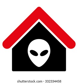 Alien Home vector icon. Style is flat bicolor intensive red and black symbol, rounded angles, white background.