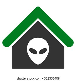 Alien Home vector icon. Style is flat bicolor green and gray symbol, rounded angles, white background.
