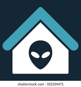 Alien Home vector icon. Style is flat bicolor blue and white symbol, rounded angles, dark blue background.