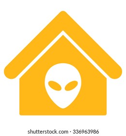 Alien Home vector icon. Style is flat yellow symbol, rounded angles, white background.
