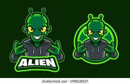 ALIEN WITH HOODIE ILLUSTRATION LOGO TEMPLATE