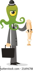 Alien in human disguise vector cartoon illustration
