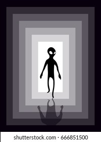 Alien humanoid   light in the end tunnel  Vector illustration  image extraterrestrial intelligence  Suitable for t  shirt print web article