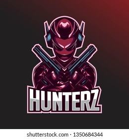Alien Hunter esport logo design template with gun. Red and Black colours combination