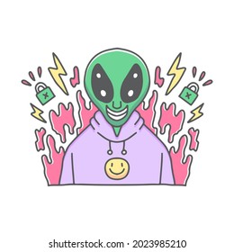 bombo alienígena en la ilustración del suéter. Gráficos vectoriales para impresiones de camisetas y otros usos.