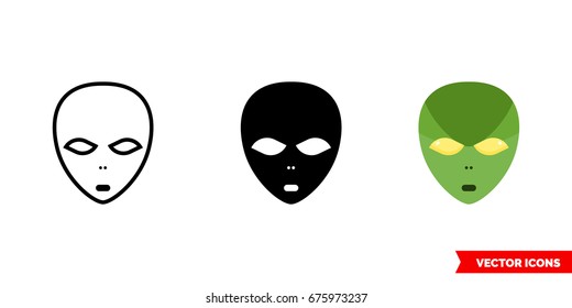 Alien icon of 3 types: color, black and white, outline. Isolated vector sign symbol.
