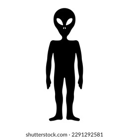 Alien icon. Black silhouette. Vertical front view. Vector simple flat graphic illustration. Isolated object on a white background. Isolate.