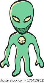 Alien icon in color drawing. Extraterrestrial, outer space, invader, humanoid 