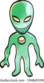 Alien icon in color drawing. Extraterrestrial, outer space, invader, humanoid 