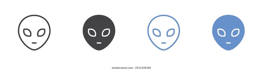 Alien icon Flat set in black and white color