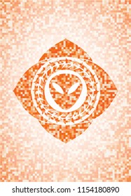 alien icon inside abstract orange mosaic emblem