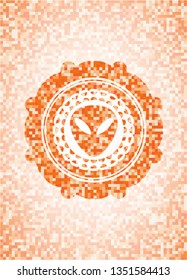 alien icon inside abstract orange mosaic emblem
