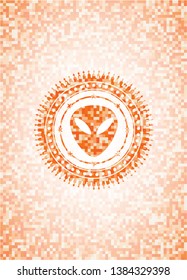 alien icon inside abstract orange mosaic emblem with background