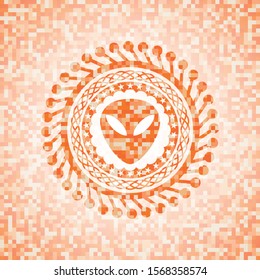 alien icon inside abstract orange mosaic emblem