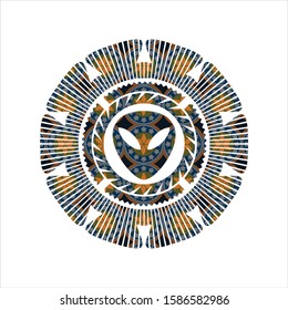 alien icon inside arabic emblem. Arabesque decoration.