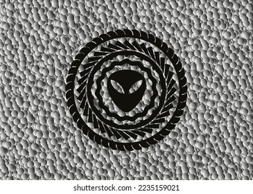 alien icon inside black emblem with grey bubbles background. Vintage. Vector Illustration. Detailed. 