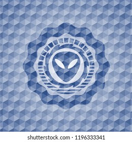 alien icon inside blue badge with geometric background.