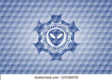 alien icon inside blue badge with geometric pattern.
