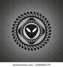 alien icon inside dark badge. 