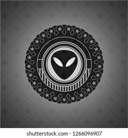 alien icon inside dark emblem. Retro